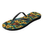 Wrens en bloemen op donkerblauw teenslippers (Schuin)