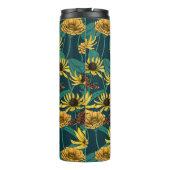 Wrens en bloemen op donkerblauw thermosbeker (Achterkant)