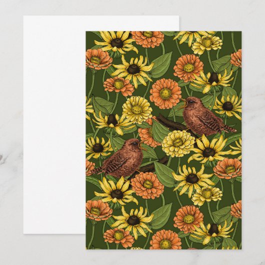 Wrens en bloemen op groen (Voorkant / Achterkant)