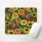 Wrens en bloemen op groen muismat (Met muis)