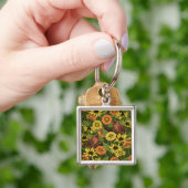 Wrens en bloemen op groen sleutelhanger (Hand)