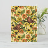 Wrens en bloemetjes op bord geel (Staand voorkant)