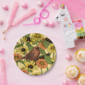 Wrens en bloemetjes op bord geel (Feest)