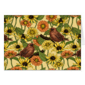 Wrens en bloemetjes op bord geel (Voorkant Horizontaal)