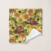 Wrens en bloemetjes op bord geel bad handdoek (Wasdoekje)