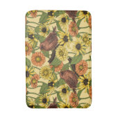 Wrens en bloemetjes op bord geel badmat (Voorkant Verticaal)