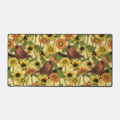 Wrens en bloemetjes op bord geel bureaumat (Voorkant)