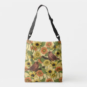 Wrens en bloemetjes op bord geel crossbody tas (Achterkant)