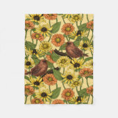 Wrens en bloemetjes op bord geel fleece deken (Voorkant)