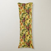 Wrens en bloemetjes op bord geel lichaamskussen (Voorkant Verticaal)