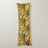 Wrens en bloemetjes op bord geel lichaamskussen (Achterkant (Verticaal))