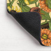 Wrens en bloemetjes op bord geel muismat (Hoek)