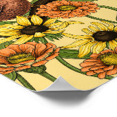 Wrens en bloemetjes op bord geel poster (Hoek)