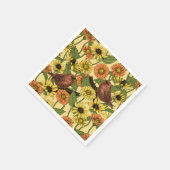 Wrens en bloemetjes op bord geel servet (Hoek)