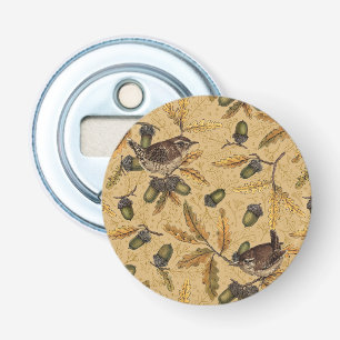 Wrens en eikels op honing button flesopener