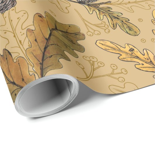 Wrens en eikels op honing cadeaupapier (Rol Hoek)