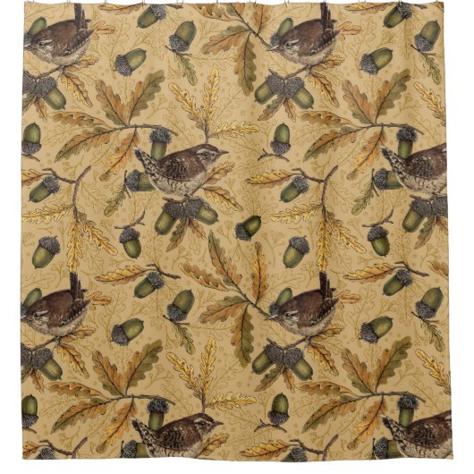 Wrens en eikels op honing douchegordijn (Voorkant)