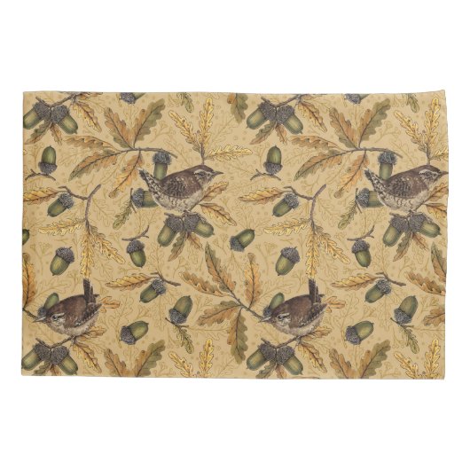 Wrens en eikels op honing kussensloop (Achterkant-Links)