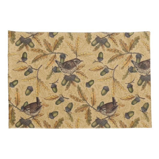 Wrens en eikels op honing kussensloop (Achterkant-Rechts)