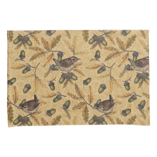 Wrens en eikels op honing kussensloop (Voorkant-Rechts)