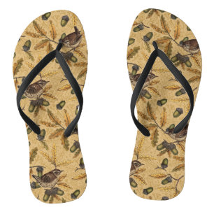 Wrens en eikels op honing teenslippers