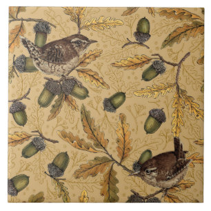 Wrens en eikels op honing tegeltje