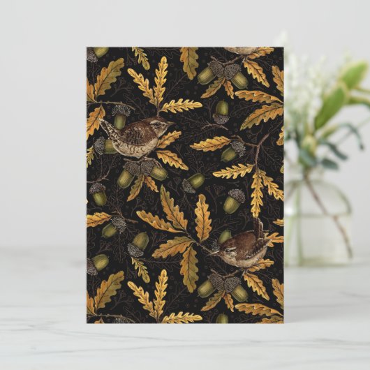 Wrens en eikels op zwart (Staand voorkant)