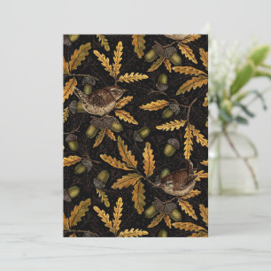 Wrens en eikels op zwart