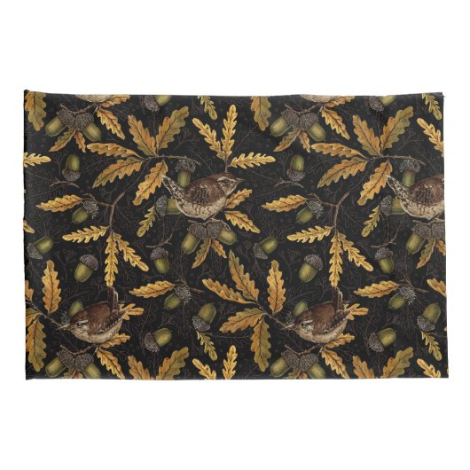 Wrens en eikels op zwart kussensloop (Achterkant-Rechts)