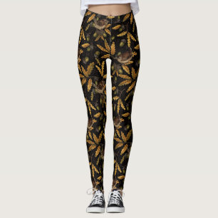 Wrens en eikels op zwart leggings