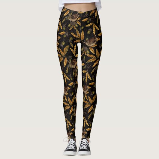 Wrens en eikels op zwart leggings (Voorkant)