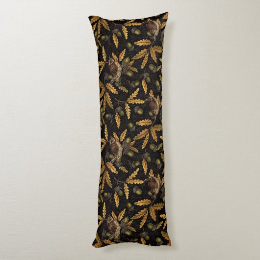 Wrens en eikels op zwart lichaamskussen (Achterkant (Verticaal))