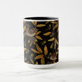 Wrens en eikels op zwart mok (Midden)