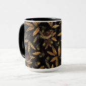 Wrens en eikels op zwart mok (Voorkant links)