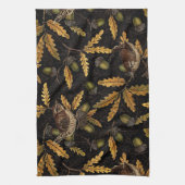 Wrens en eikels op zwart theedoek (Verticaal)