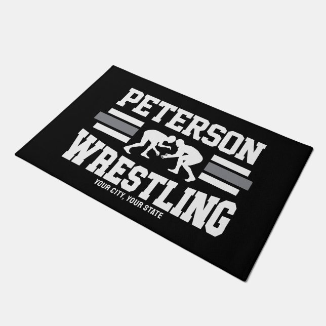 Wrestler ADD NAME School Athlete Wrestling Team Deurmat (Schuin)