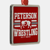 Wrestler ADD NAME School Athlete Wrestling Team Metalen Ornament (Rechts)