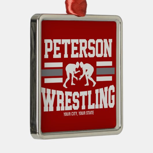 Wrestler ADD NAME School Athlete Wrestling Team Metalen Ornament (Rechts)