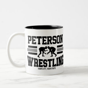 Wrestler ADD NAME School Athlete Wrestling Team Tweekleurige Koffiemok