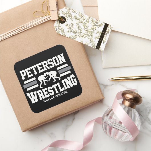 Wrestler ADD NAME School Athlete Wrestling Team Vierkante Sticker (Geschenken)