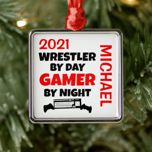 Wrestler houdt van het spelen van VideoSpelen CUST Metalen Ornament (Boom)