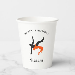 Wrestler Wrestling Silhouettes Kinder naam Birthda Papieren Bekers