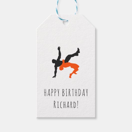 Wrestler Wrestling Silhouettes Sport Aangepaste na Cadeaulabel (Voorkant)