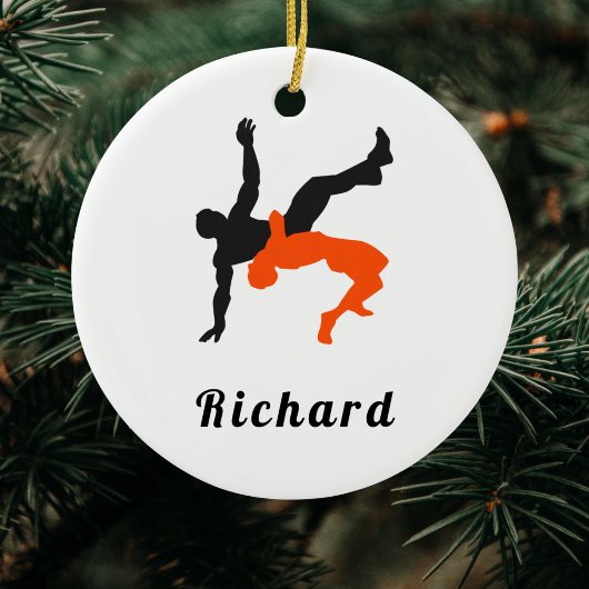Wrestler Wrestling Silhouettes Sport Aangepaste na Keramisch Ornament