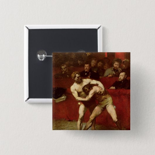 Wrestlers, 1875 vierkante button 5,1 cm (Voorkant /achterkant)