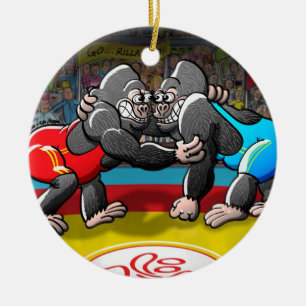 Wrestling Gorillas Keramisch Ornament