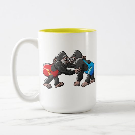 Wrestling Gorillas Tweekleurige Koffiemok (Links)