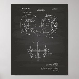 Wrestling Helmet 1959 Patent Art Chalkboard Poster