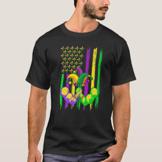 Wrestling Jester Pet Retro American Flag Mardi Gra T-shirt