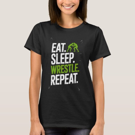 Wrestling Life Eat Sleep Wrestle Repeat Mat T-shirt (Voorkant)